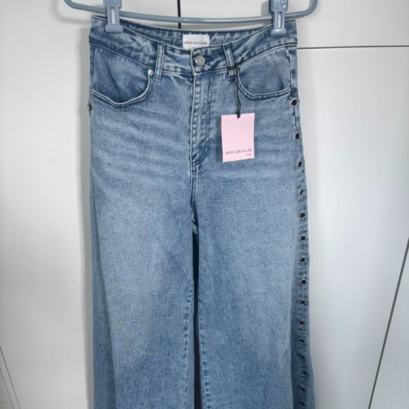 NWT Avec Les Filles Grommet High Waist Palazzo Jean Size 28 - Picture 1 of 7